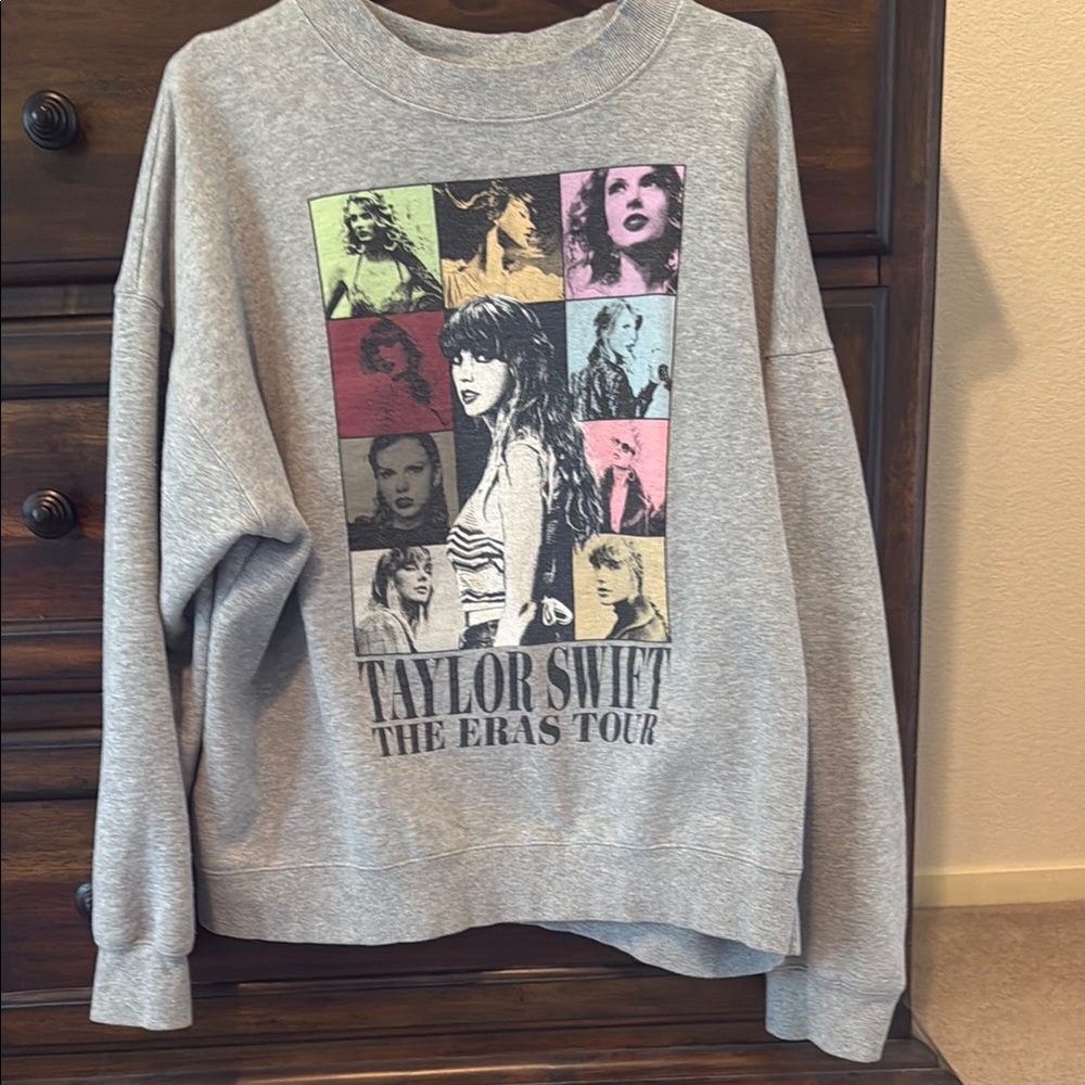 Taylor Swift Gray Crewneck Sweater with Graphic Design from Eras Tour